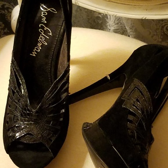 SAVE $100! HOTTEST HEELS by Sam Edelman Leather Suede Embossed Sandal Pump SZ 10 - Picture 5 of 7